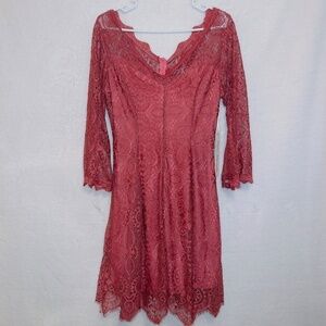 NWT Ryan Michelle Pink Eyelet Lace Long Sleeve V Neck Mini Dress size medium